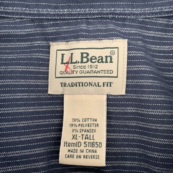 LL Bean Shirt Mens XL Tall XLT Traditional Fit Blue Striped Button Down Woven - Picture 2 of 5